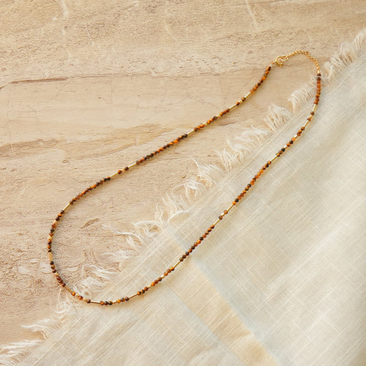 necklace with semi-precious tiger's eye beaded stones