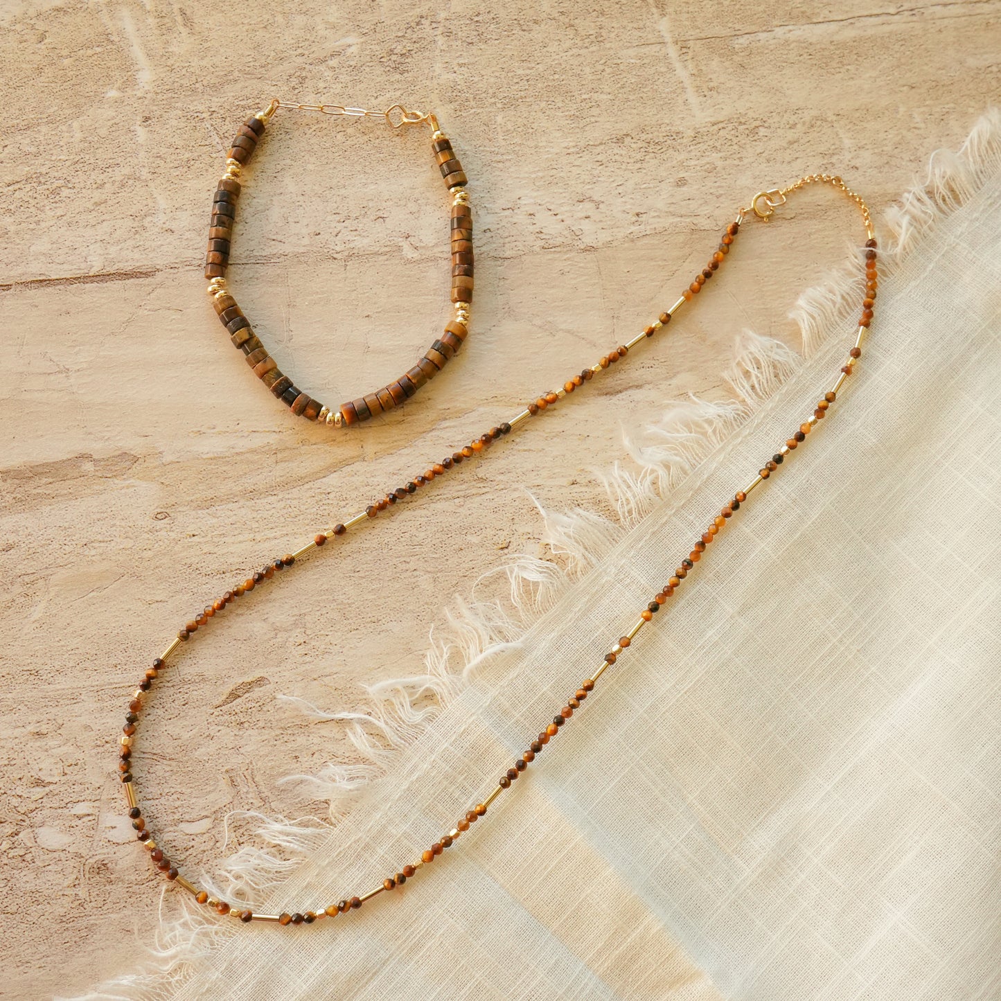 bundle of a tiger's eye beaded necklace and matching tiger's eye beaded bracelet