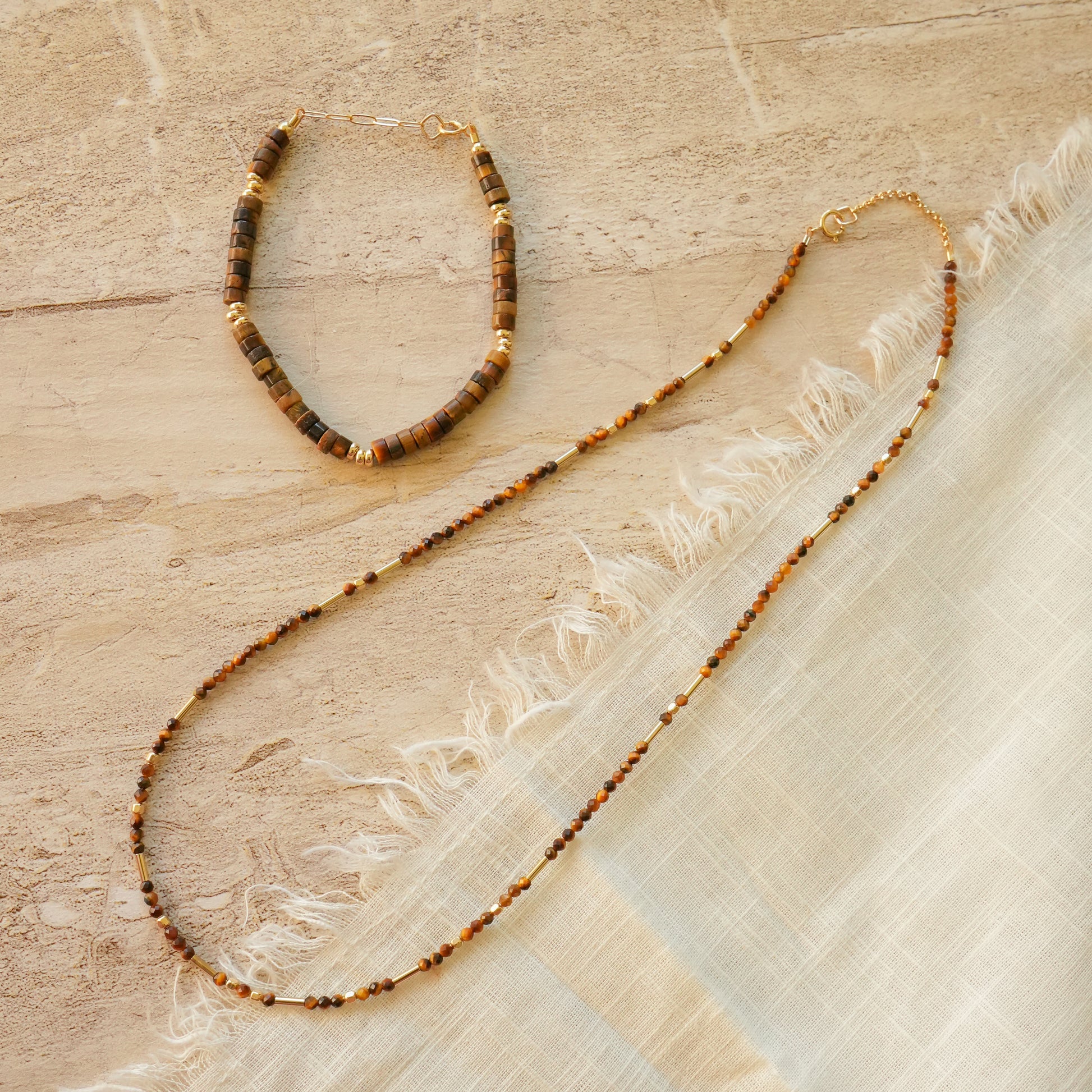 bundle of a tiger's eye beaded necklace and matching tiger's eye beaded bracelet