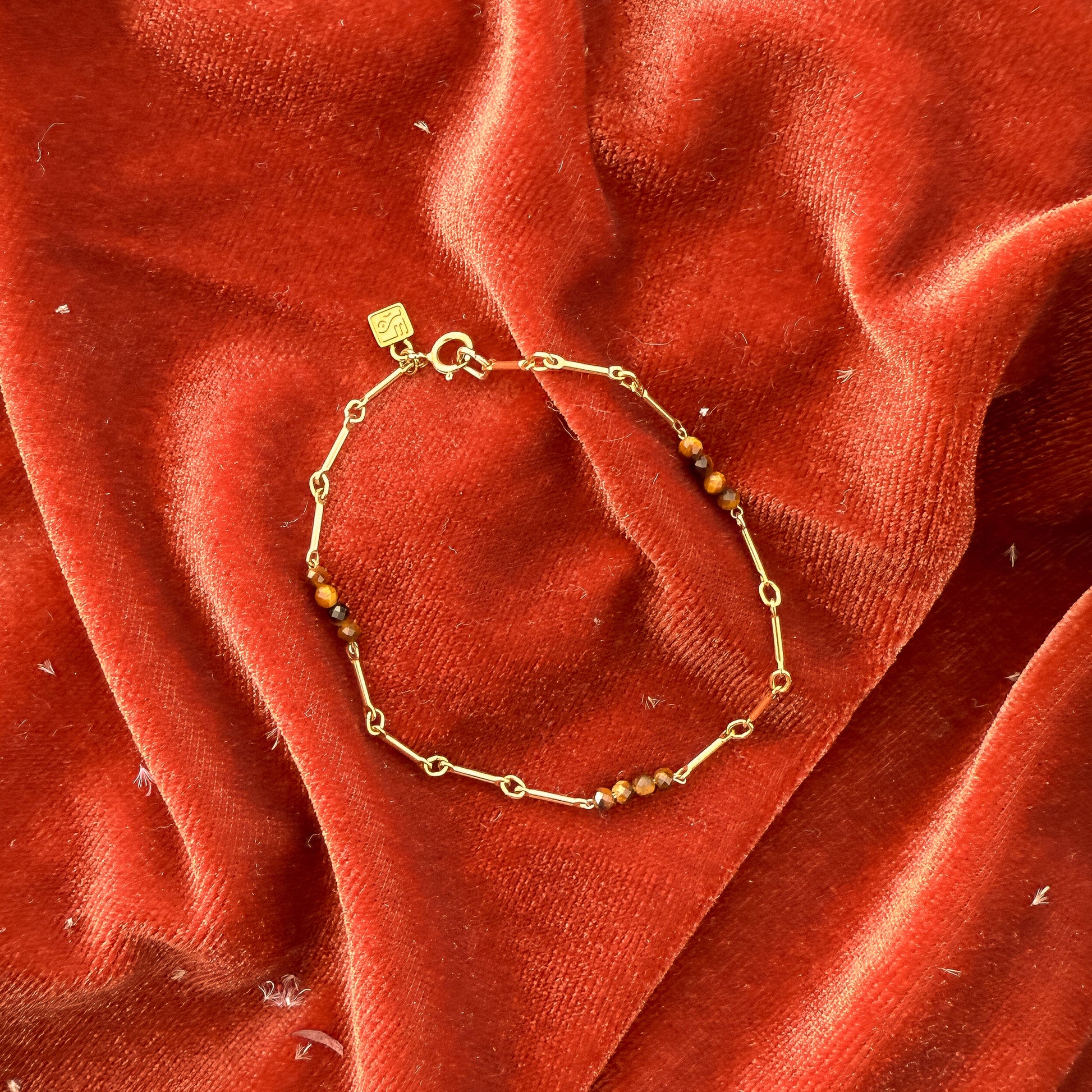 clasped tiger's eye and gold-filled bead bracelet