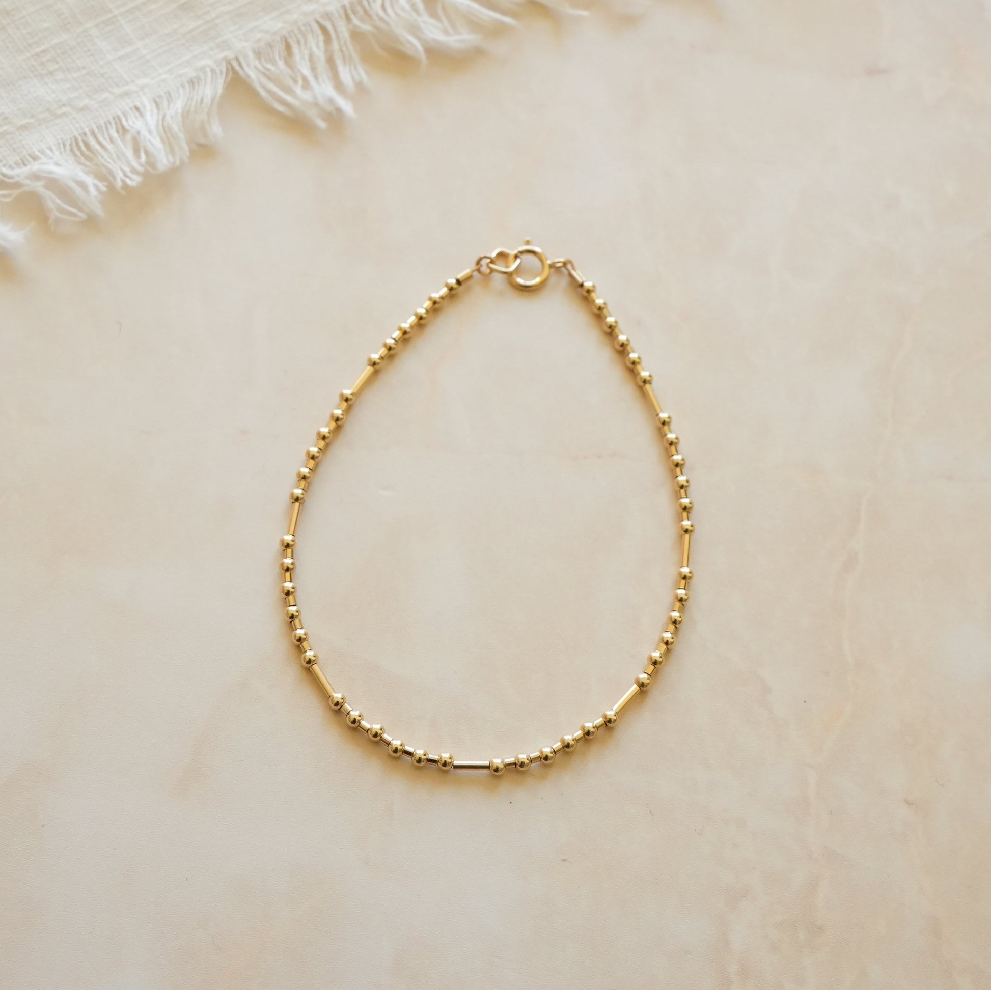 gold fill bead bracelet with ball and tube beads