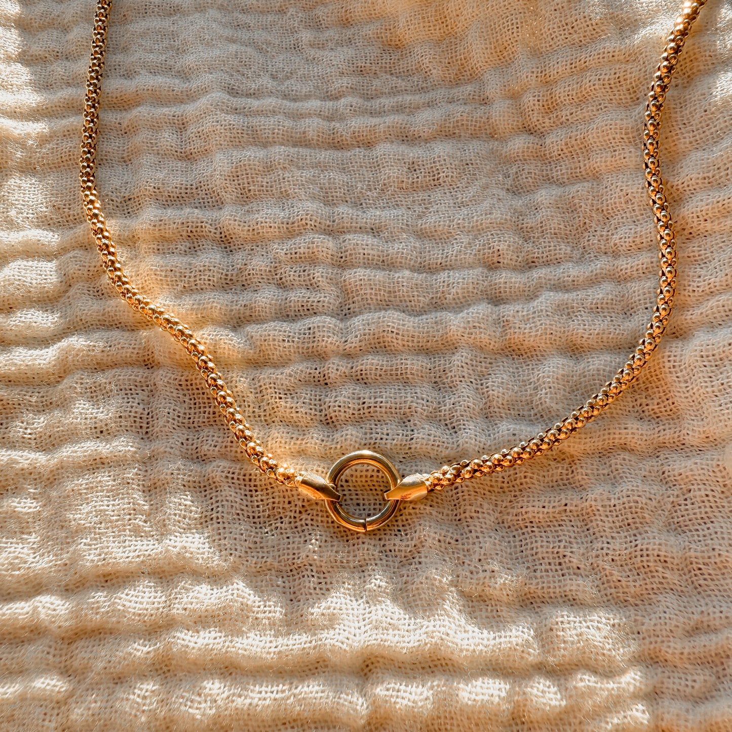 gold-filled popcorn chain necklace with circle clasp