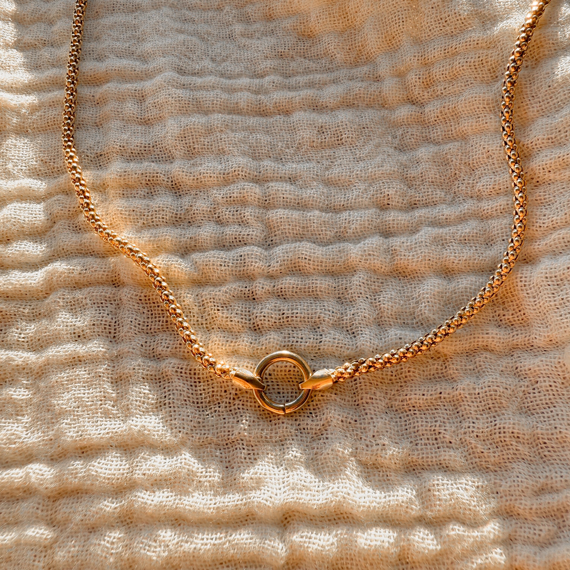 gold-filled popcorn chain necklace with circle clasp