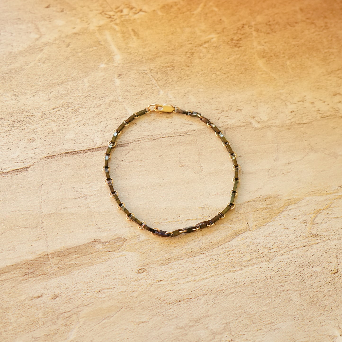 black bracelet with Japanese glass beads and circle chain links