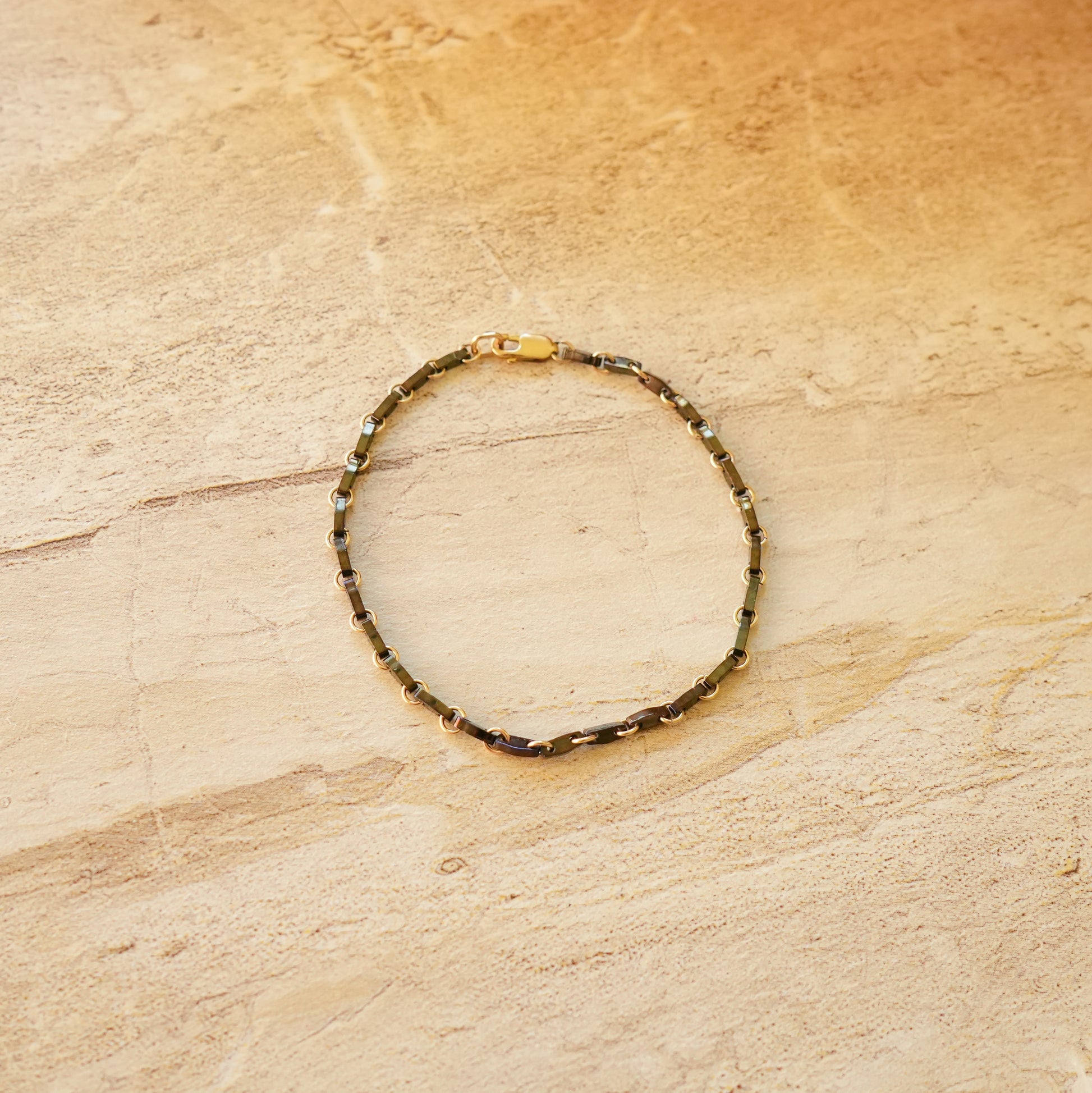 black bracelet with Japanese glass beads and circle chain links