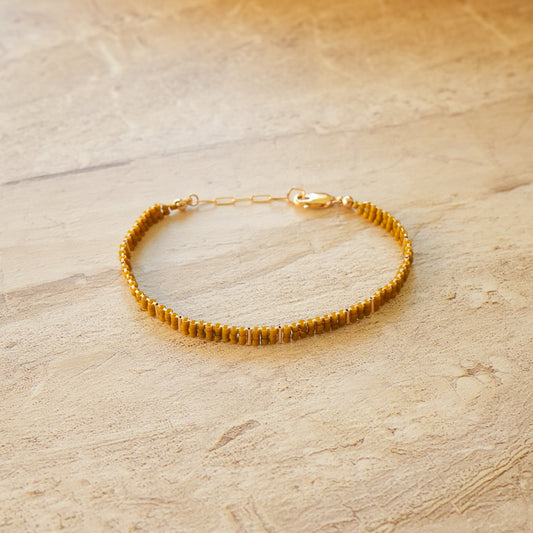 chartreuse miyuki glass bead bracelet with gold-fill chain