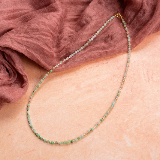 necklace with Chrysoprase stones and gold-filled beads