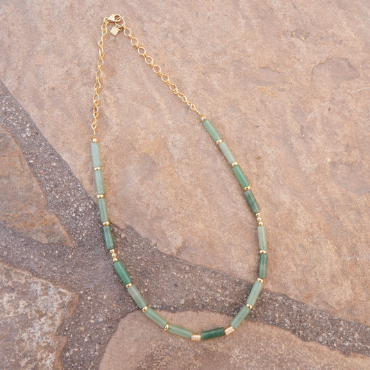 necklace with Aventurine tube beads and gold-filled chain